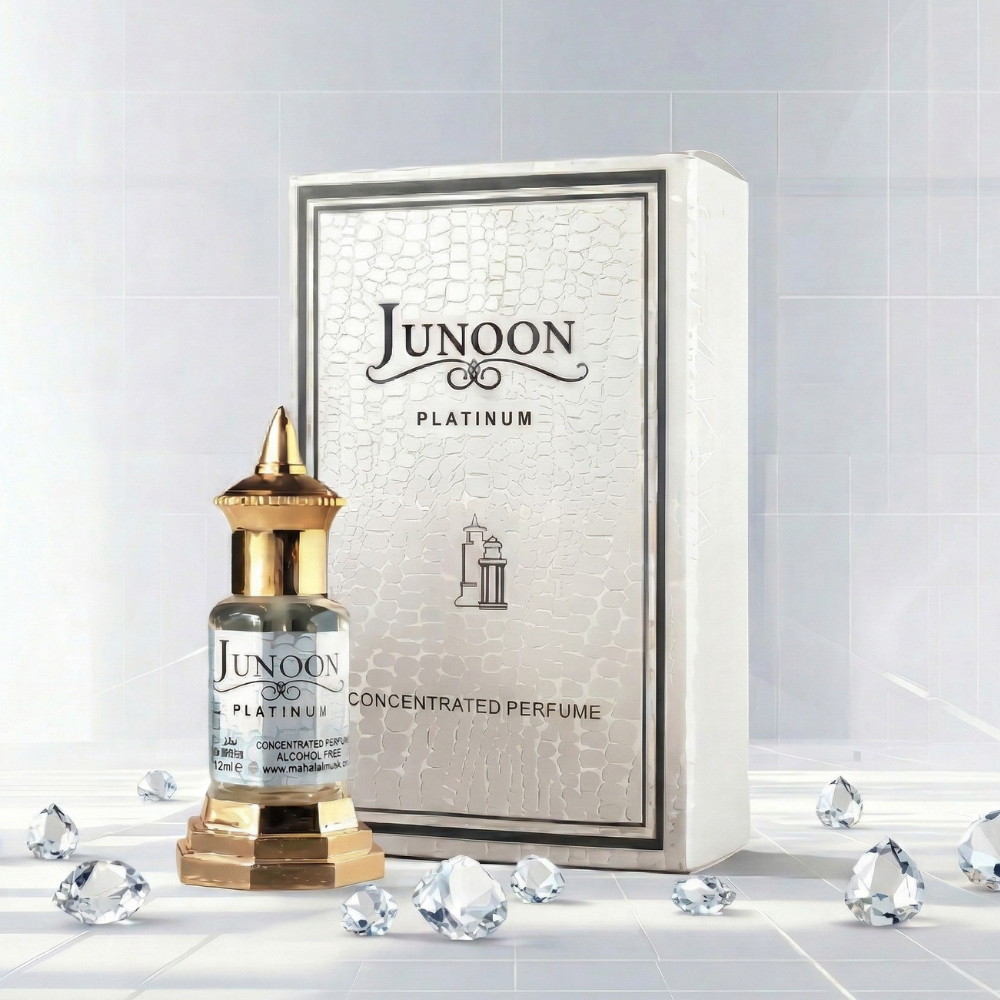 Junoon Platinum affordable attar oil bottle with luxury packaging in Pakistan