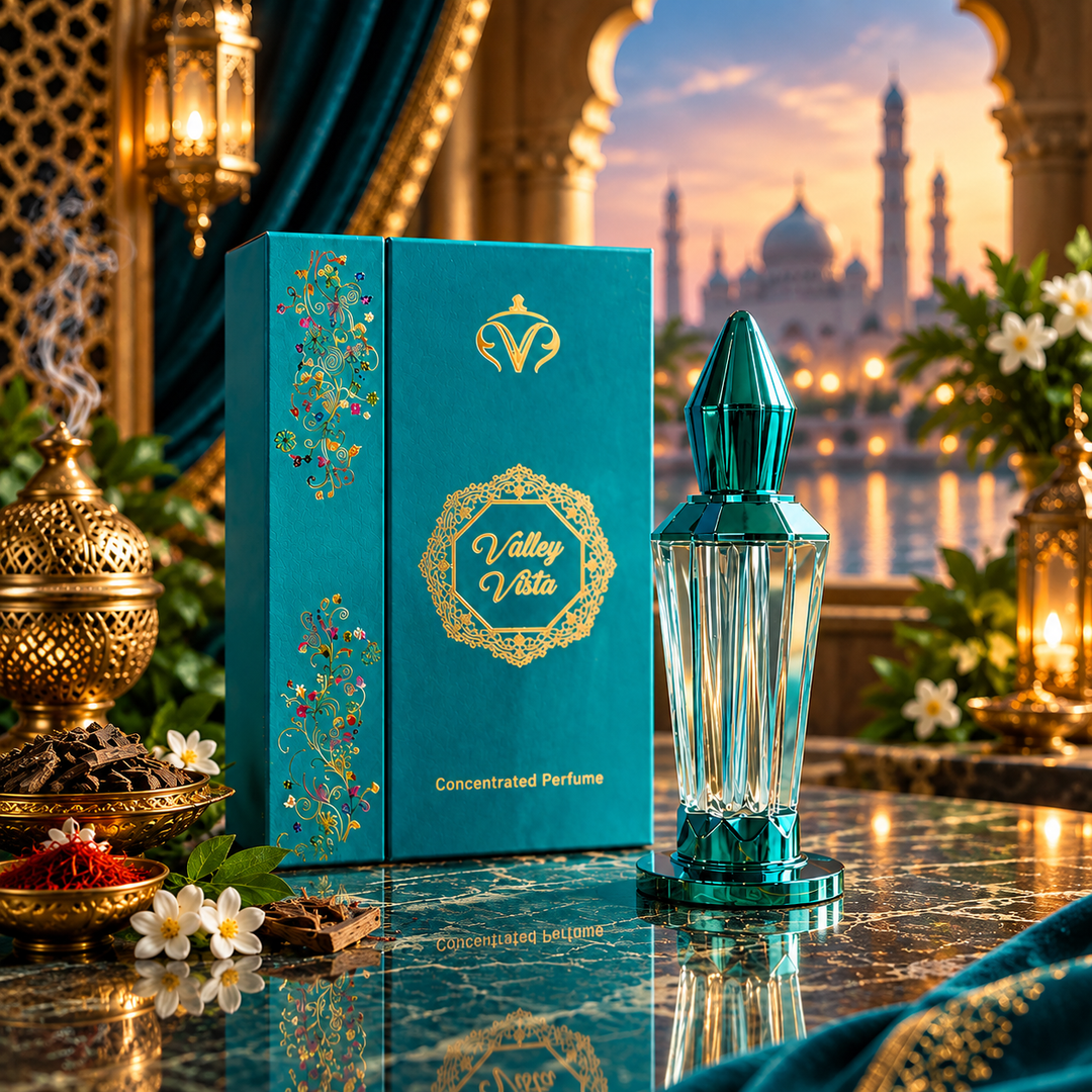 Valley Vista Concentrated Perfume oil with teal bottle and matching box